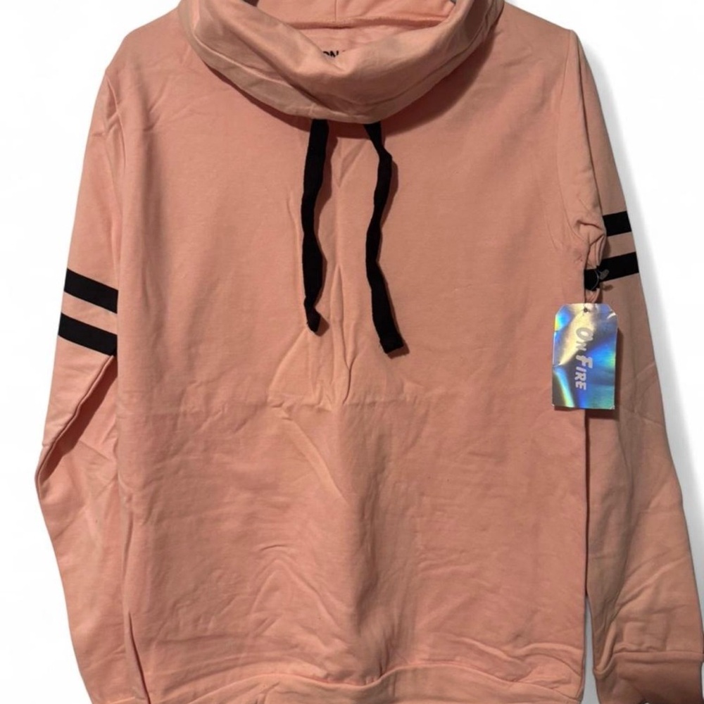 On Fire pink hoodie with black stripes Juniors Size L